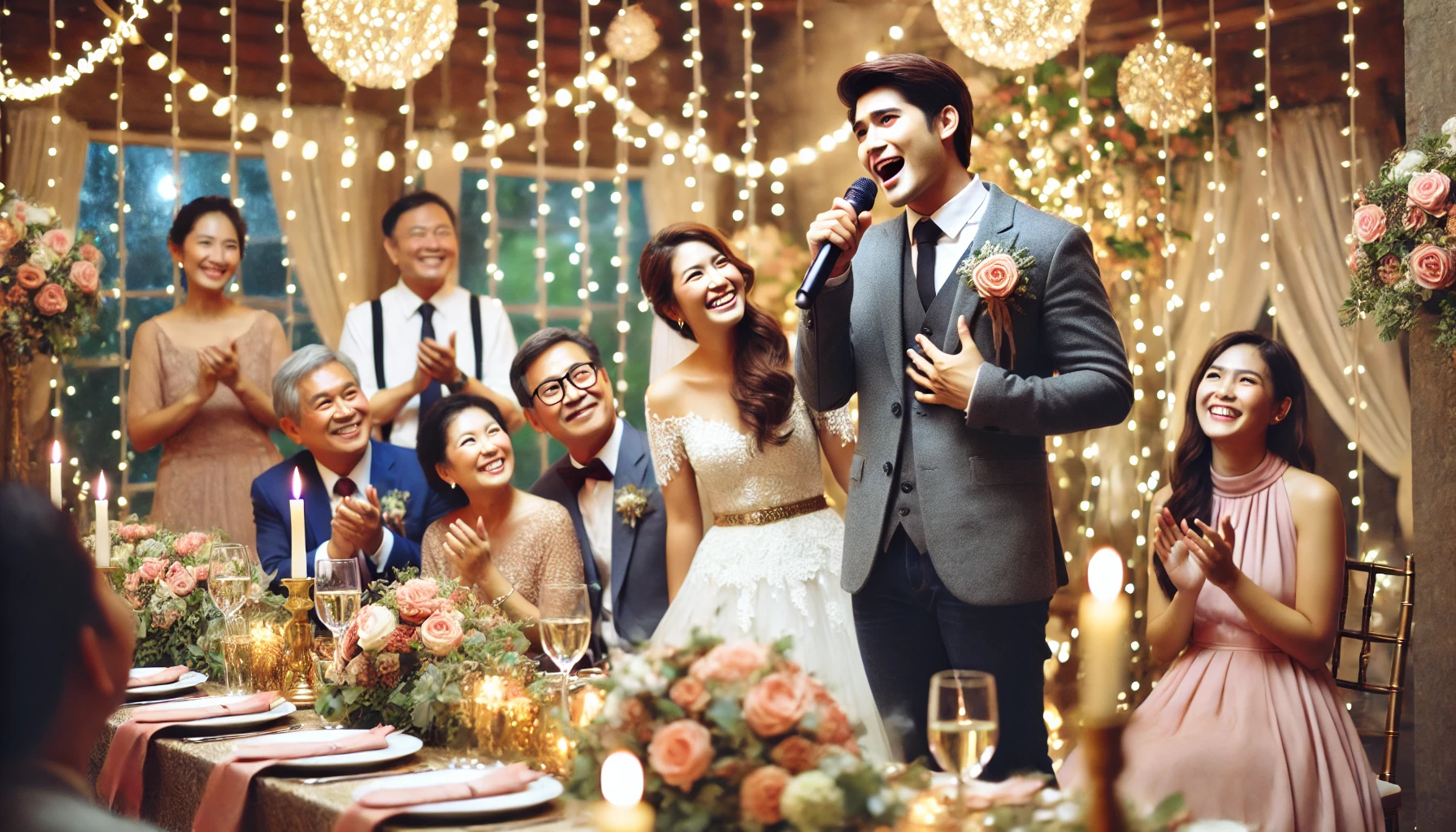 가족 결혼식에서 축가 부르고 있는 남자