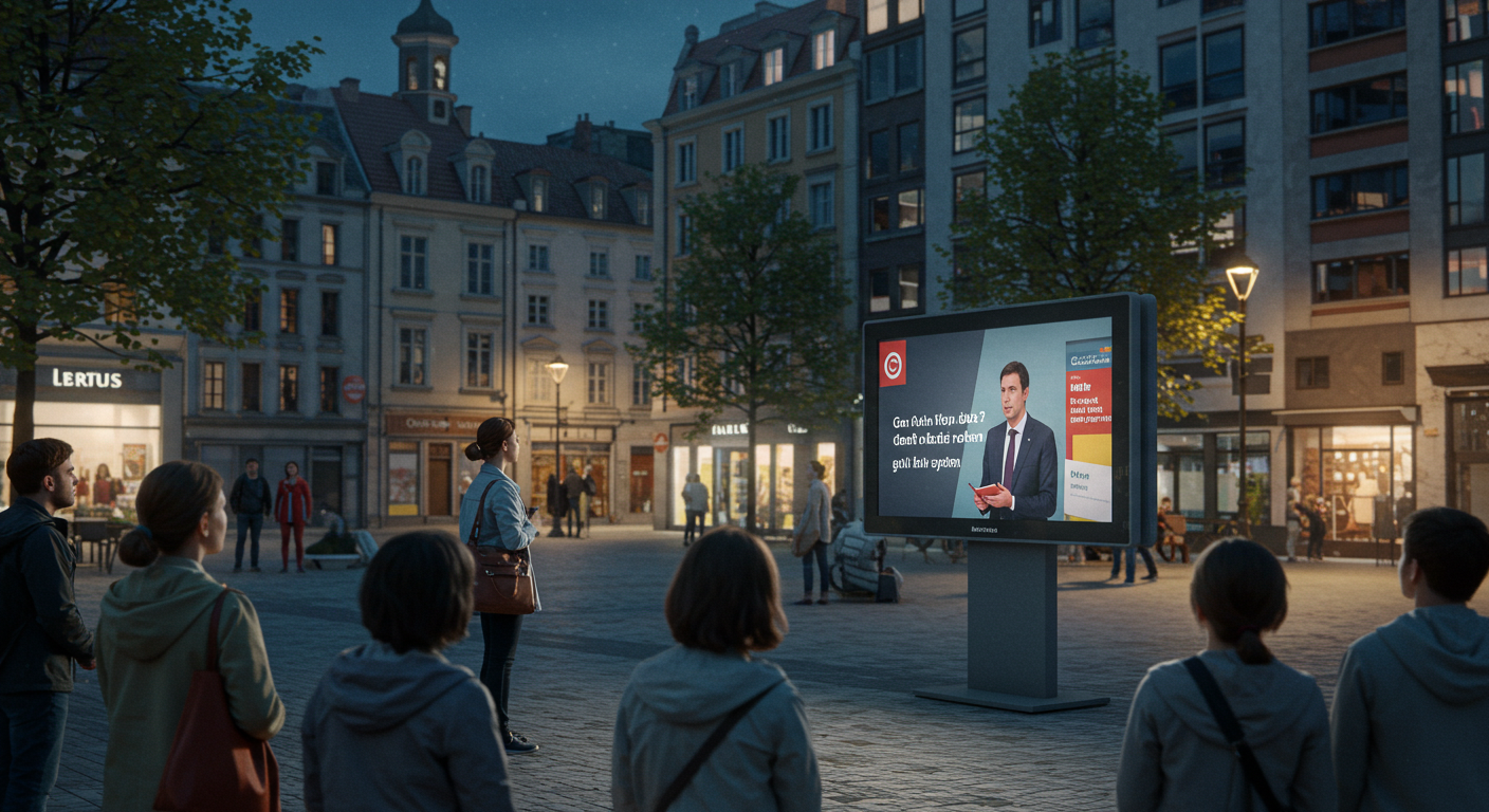 공공 모니터를 통해 배드뱅크 제도를 안내받는 시민들