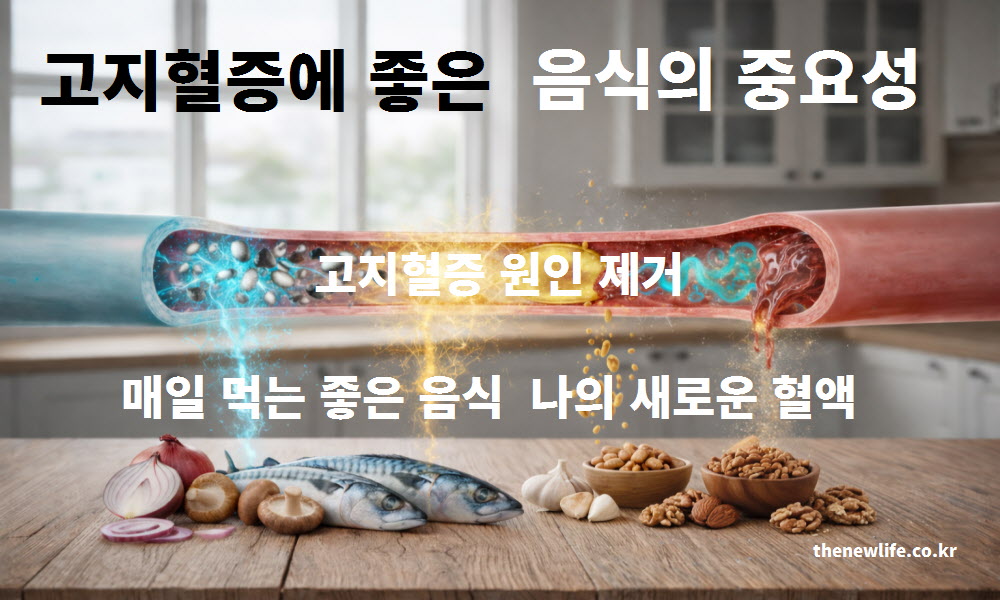 고지혈증에 좋은 음식의 중요한 이유를 설명하는 이미지.
