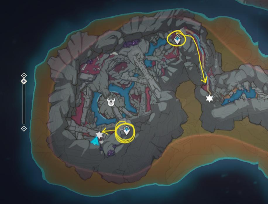 원신 층암거연 지하광구 보라색 문자 위치 보라색 글자 해석 뜻 의미 보라색 글자 기믹 공략 원신 히든 업적 아홉 글자 전언 원신 마신 임무 심연을 부르는 위령곡 보라색 글자 지하연못 남쪽에 3개 위치