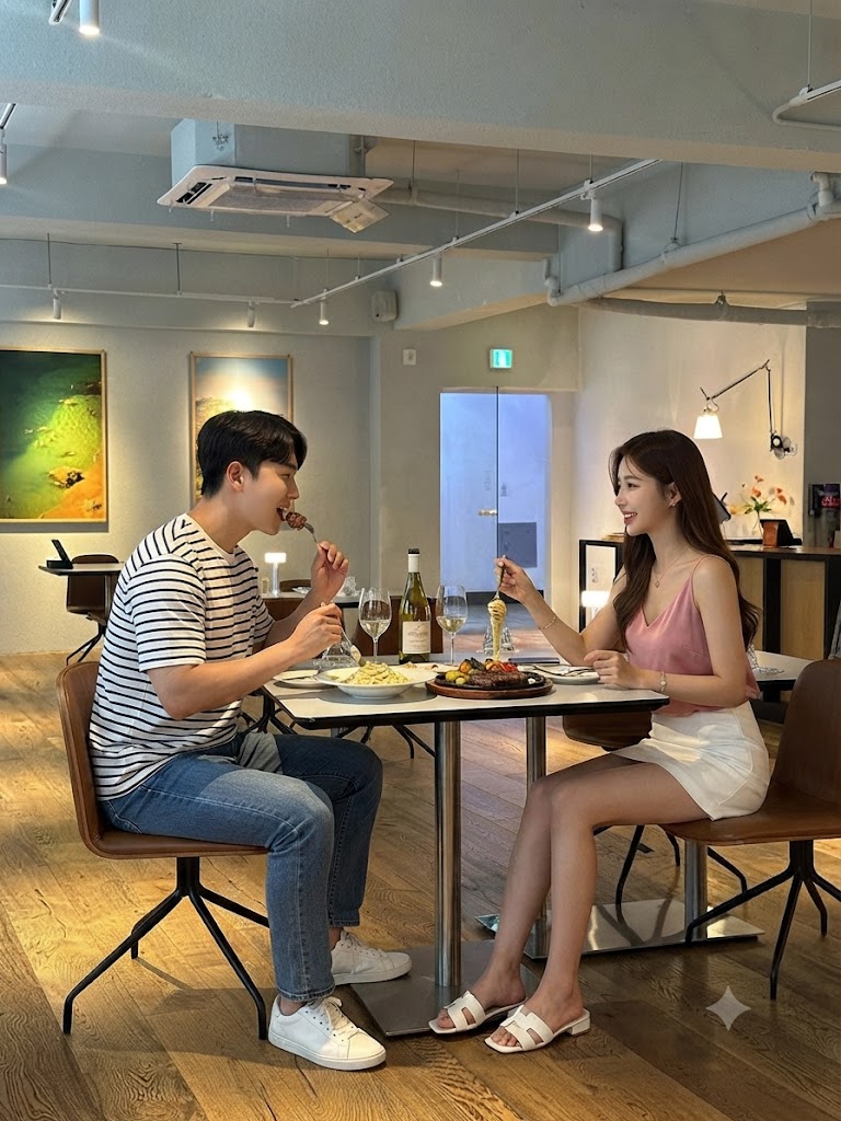 성수동 팝업도 즐기고 맛있는 식사도 하며 즐거운 시간을 보내고 있는 커플