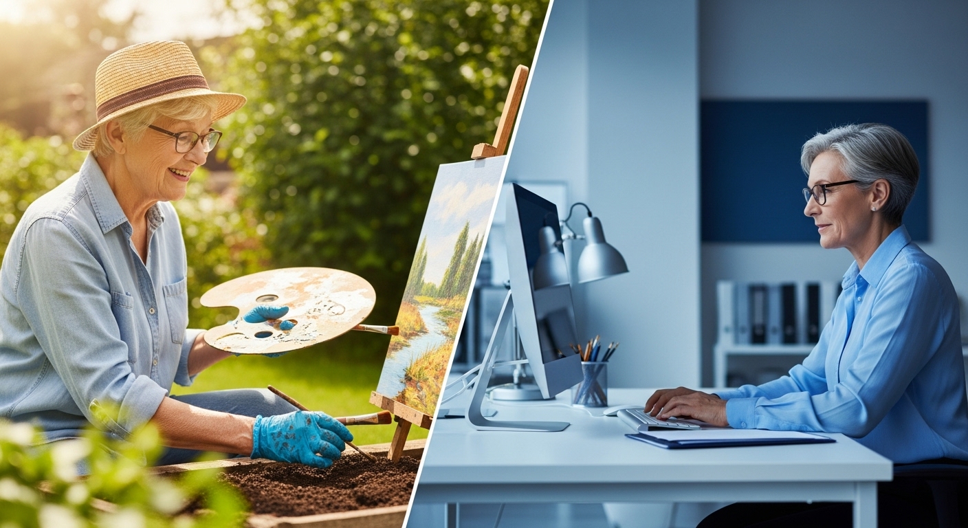 연금 수령 개시 연령 조정에 따른 은퇴 후 활동 및 계속 근로를 상징하는 이미지.