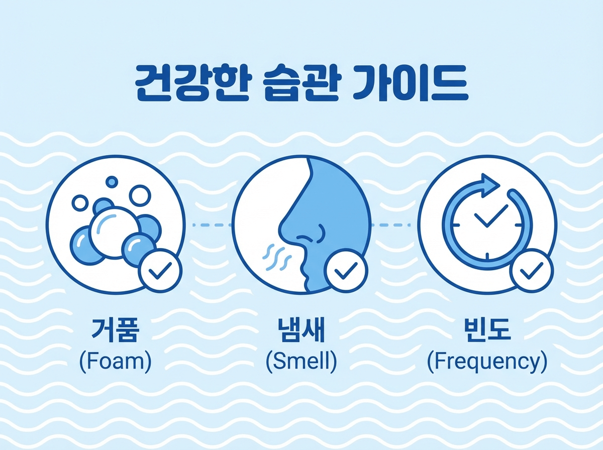 소변 거품·냄새·빈도 점검 포인트 일러스트