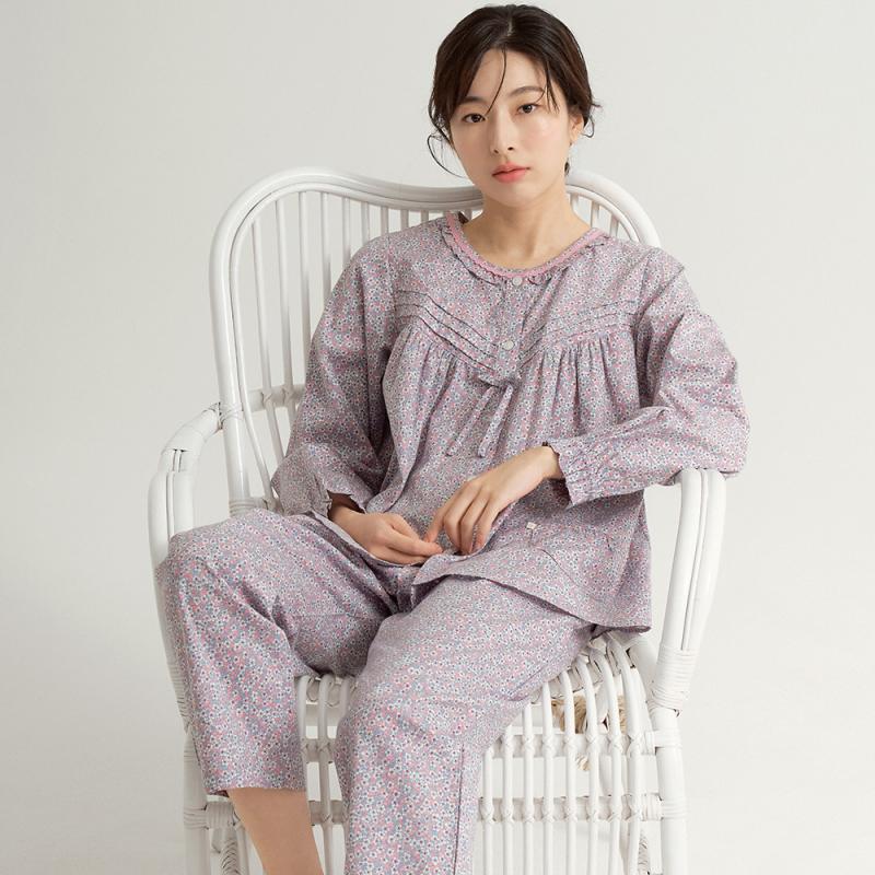 메이플라워 핑크블러썸 긴팔 여성 순면 피치기모 상하세트 잠옷