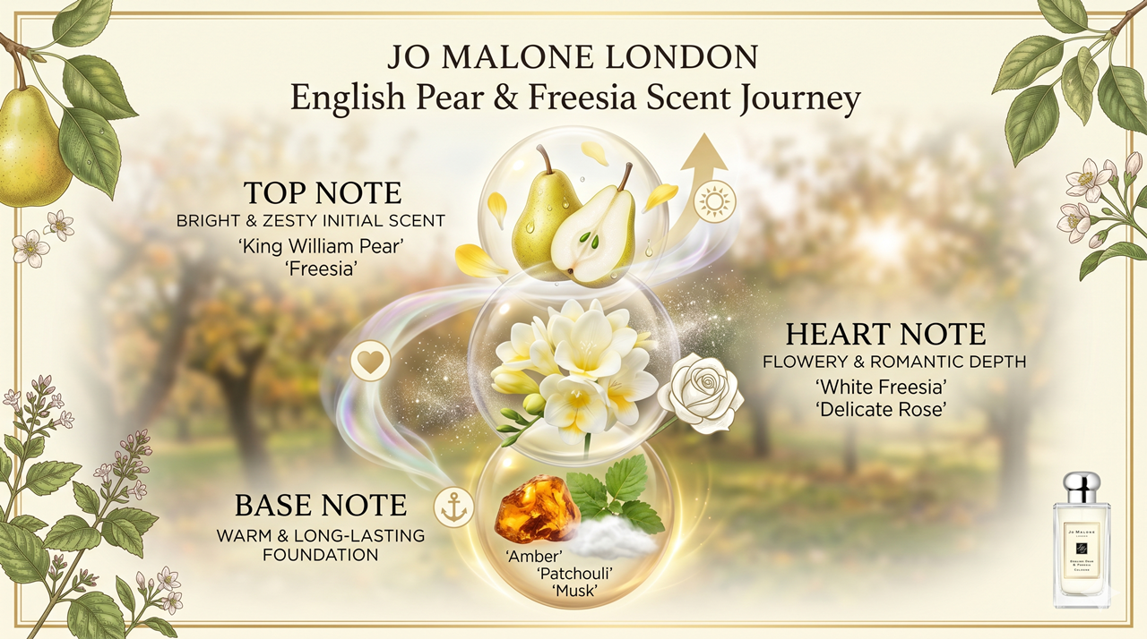 조말론 잉글리시 페어 앤 프리지아 조향 노트(Jo Malone English Pear and Freesia notes illustration)