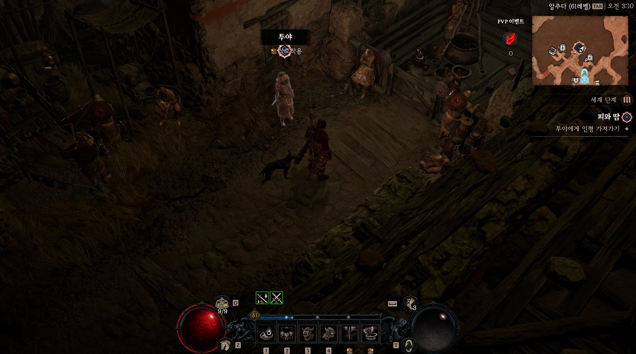 디아블로4 부가 퀘스트 피와 땀 알주다 마을에 있는 투야에게 인형을 건냄