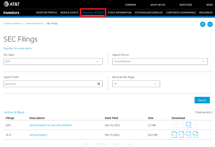 AT&T-홈페이지-Investors-Financial-Report-보고서-주주-투자자-위한-페이지