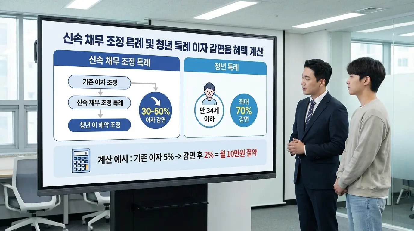 신속 채무 조정 특례 및 청년 특례 이자 감면율 혜택 계산