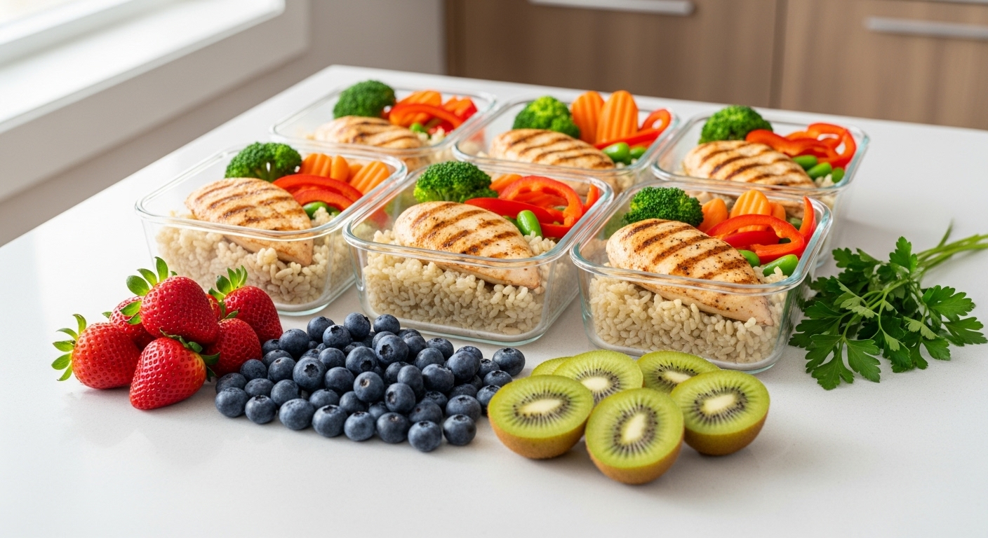 신선한 재료로 준비된 건강한 한 끼 식단 도시락