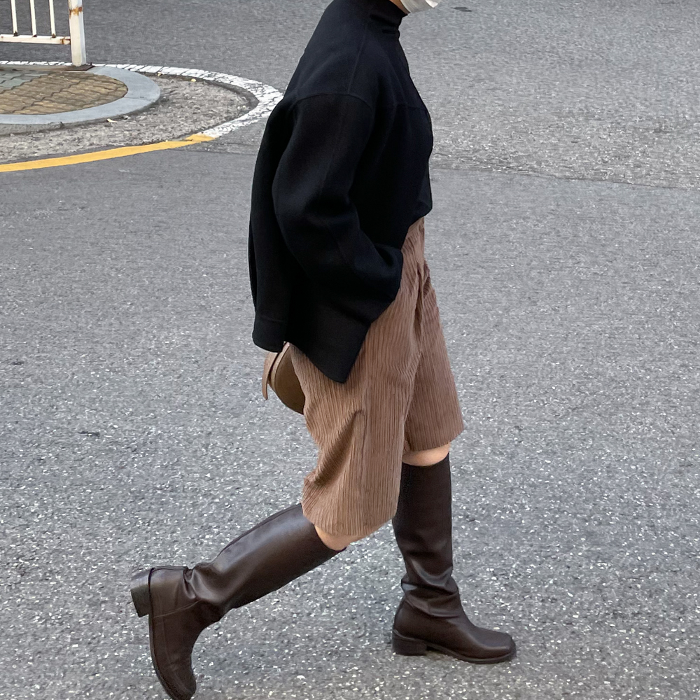 코듀로이 5부 핀턱 팬츠 ( 블랙 그레이 브라운 ) 겨울 반바지 골덴 밴딩