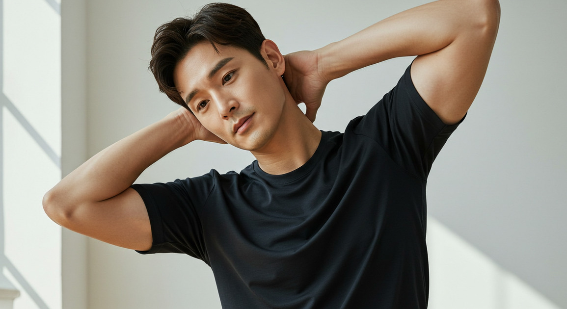 목디스크 예방 스트레칭하는 남성 이미지