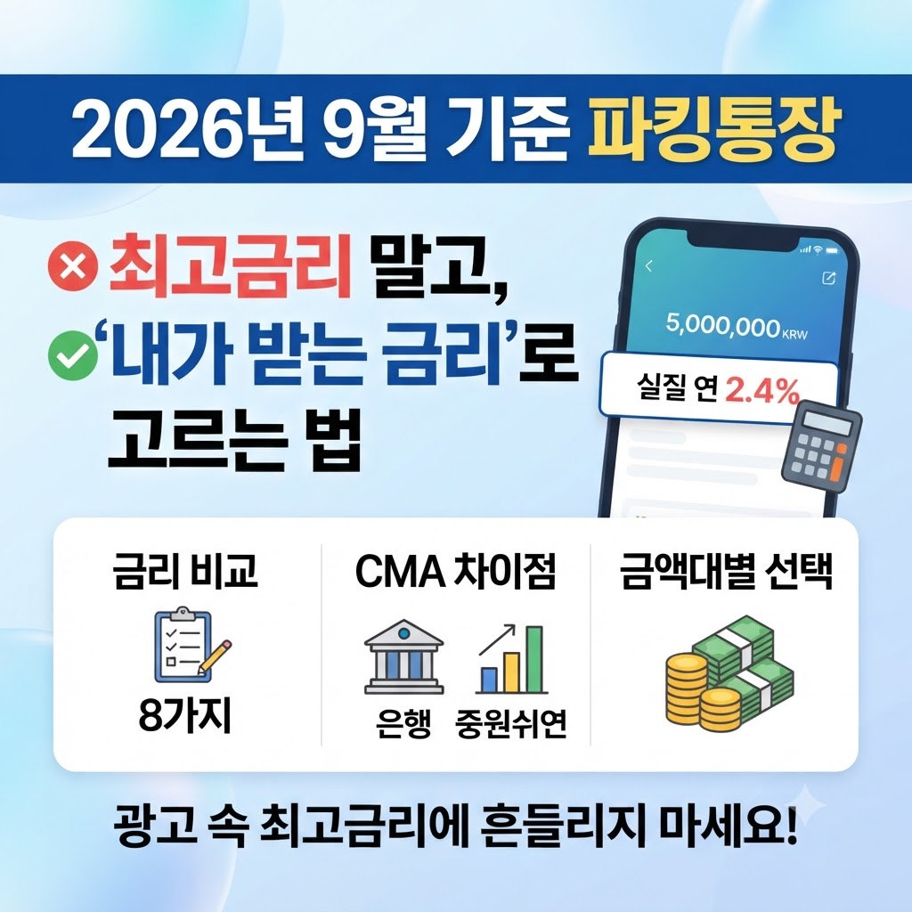 파킹통장 금리 비교 2026|최고금리·CMA 차이·예금자보호 1억·금액대별 선택법 관련사진