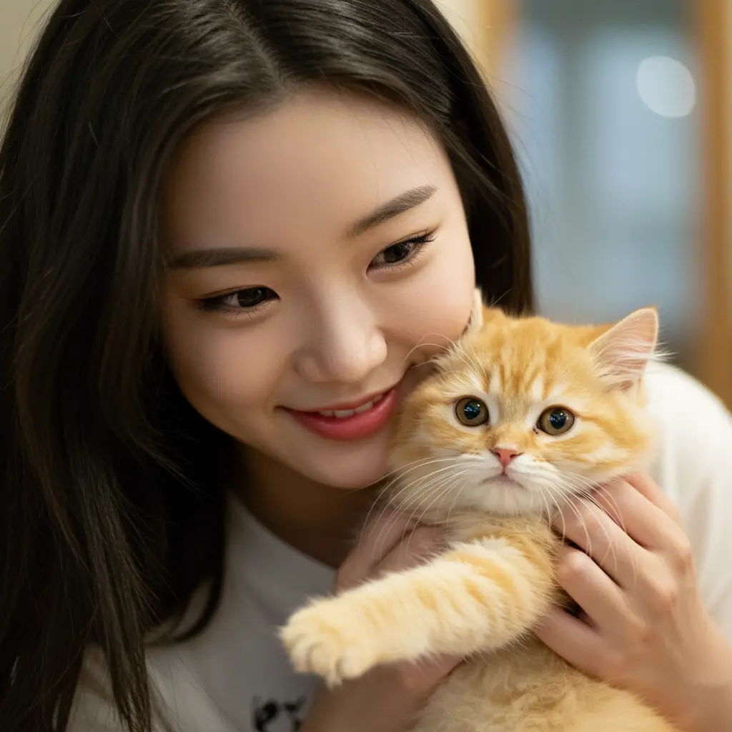 고양이를 안고 있는 여성이미지