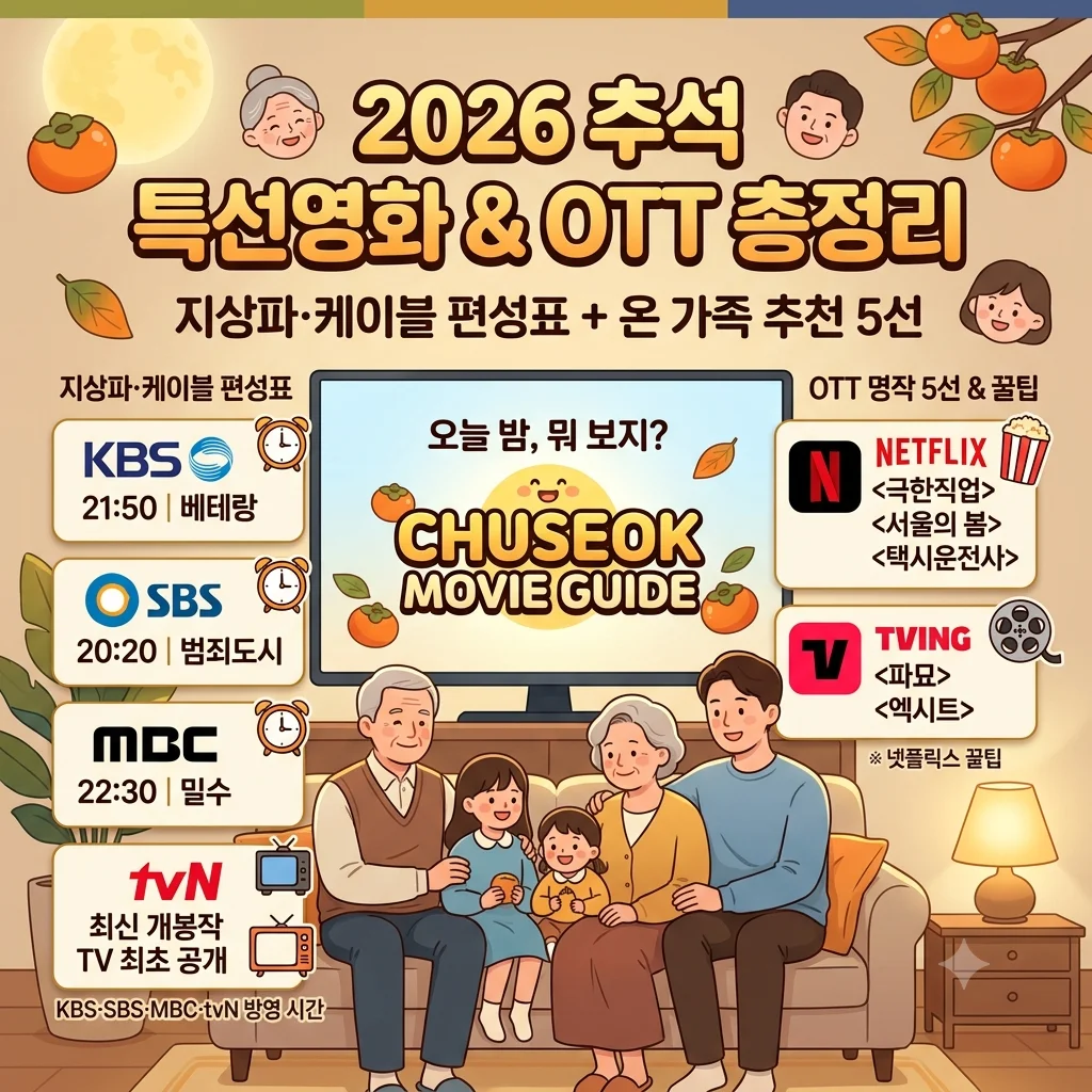 2026 추석 특선영화 방송사별 편성표 및 온 가족 넷플릭스 티빙 추천 명작 총정리