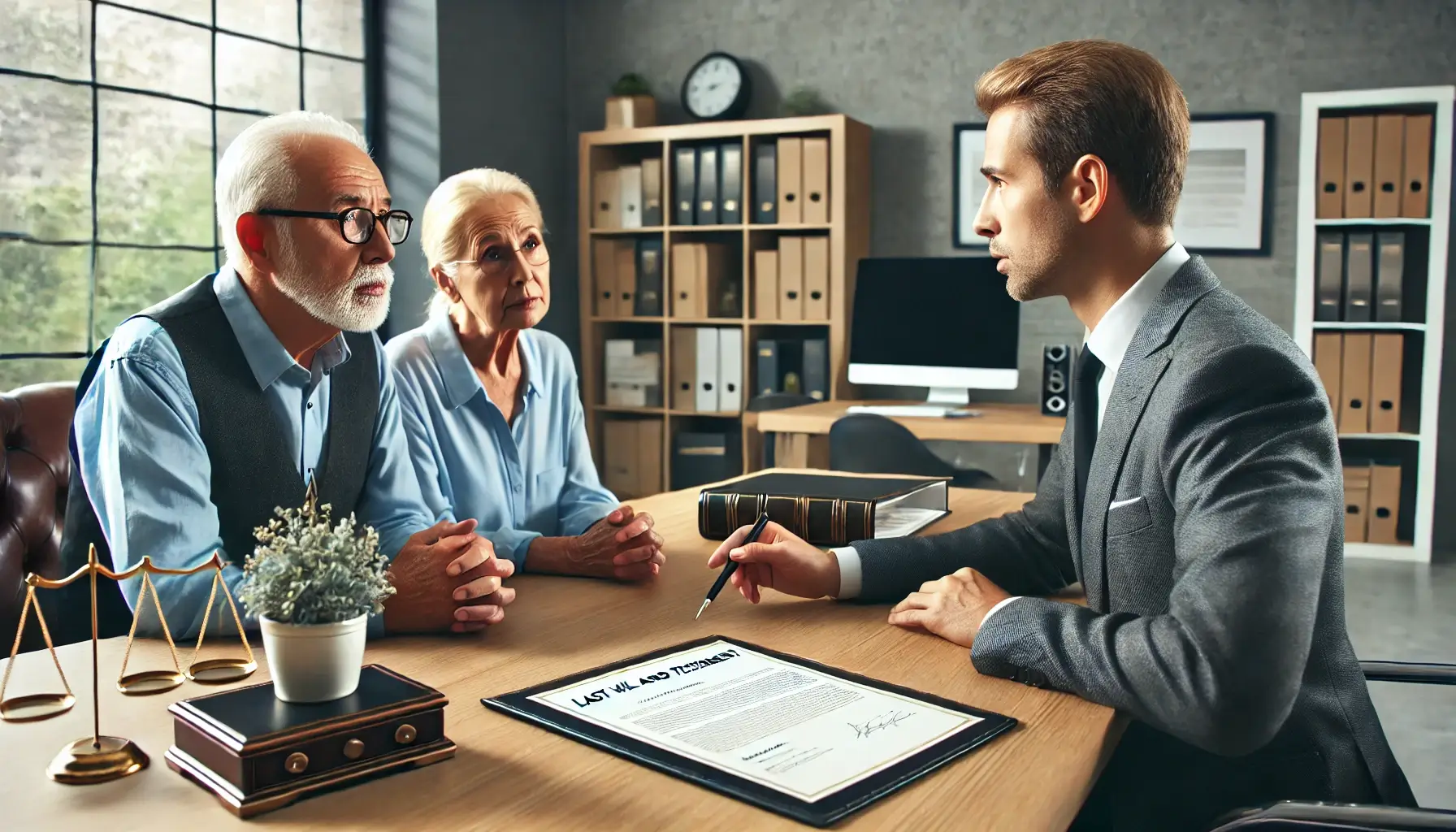 변호사의 모습을 통해 유언장의 중요성을 보여주는 이미지