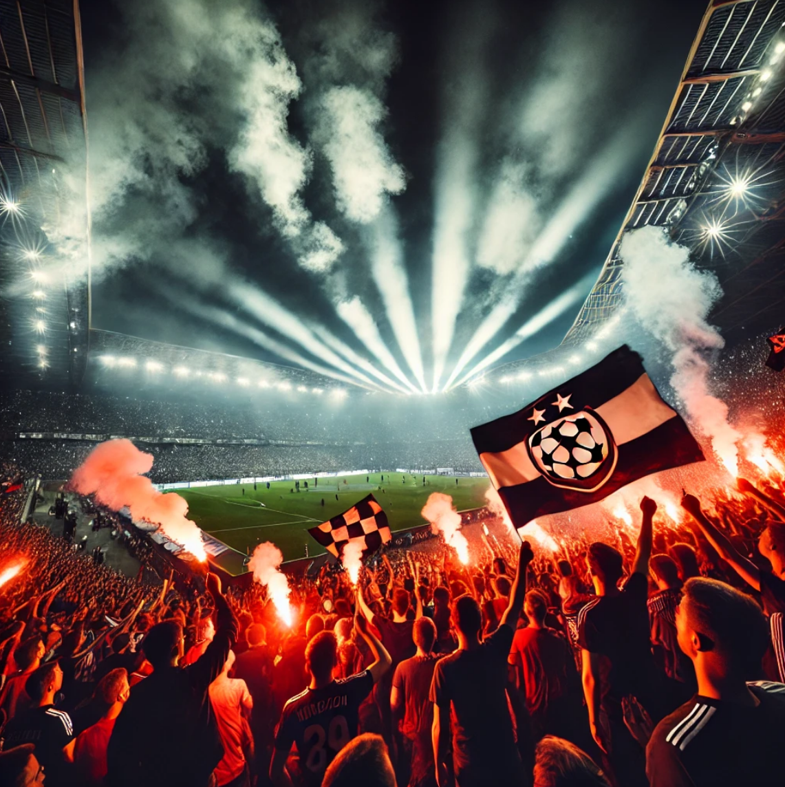 축구 경기를 응원하는 팬 이미지