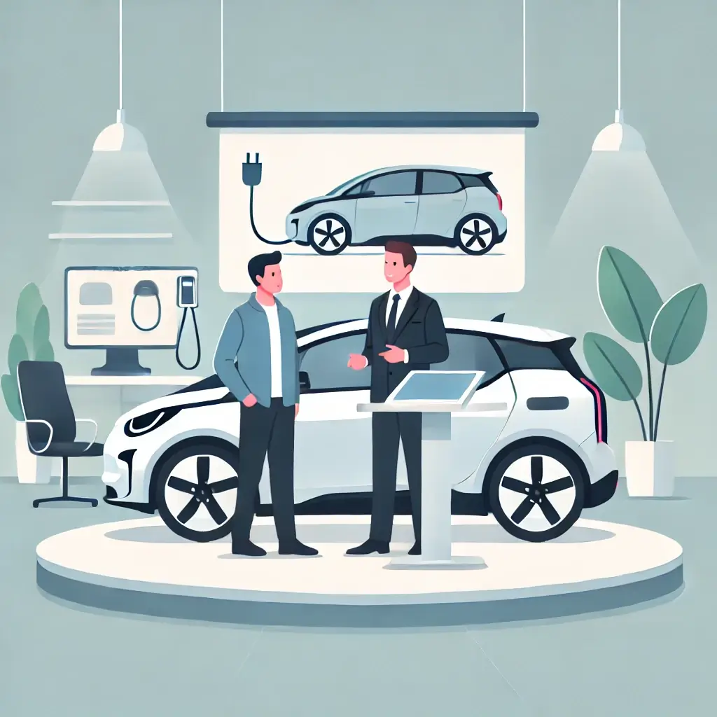 전기차 구매를 논의 중인 고객과 딜러.