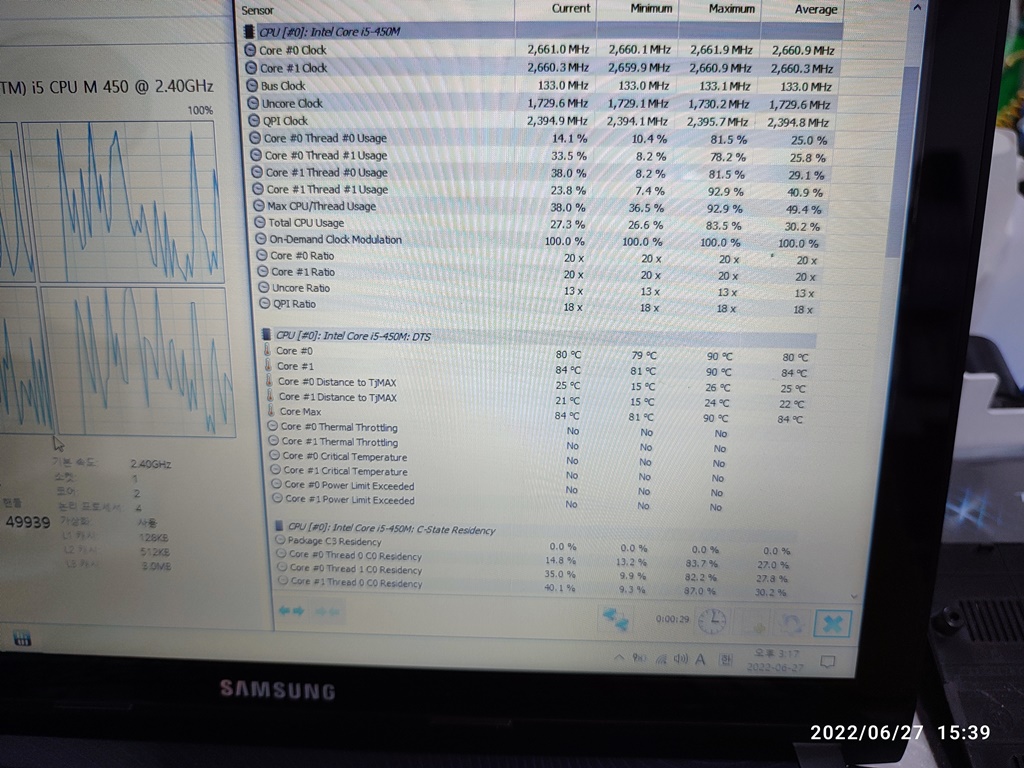 CPU 온도는 떨어지지 않습니다.