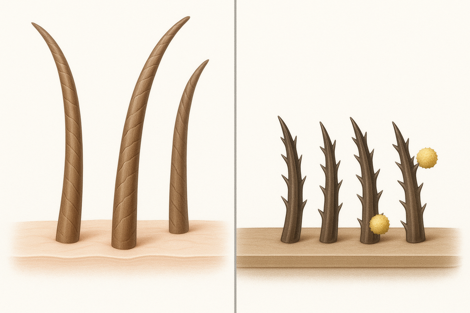 동물 털(좌), 곤충 털(우) 참조 일러스트