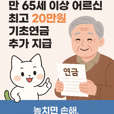 2025년 7월부터 65세 이상 어르신, 최대 20만 원 기초연금 더 받습니다