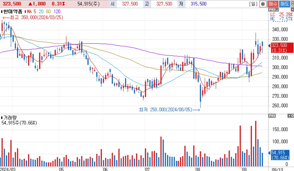 비만치료제 관련주: 한미약품차트
