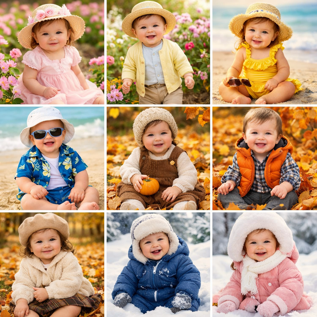 아기 계절별 옷 차림 사진
