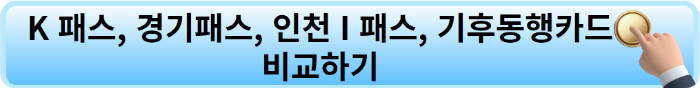 K 패스, 경기패스, 인천 I 카드, 기후동행카드 비교하기.
