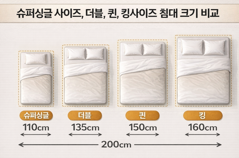 침대 사이즈별 완벽 비교, 나에게 맞는 크기는?