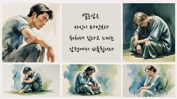 열등감은 자신이 타인보다 뒤처져 있다고 느끼는 감정에서 비롯됩니다에 관한 그림