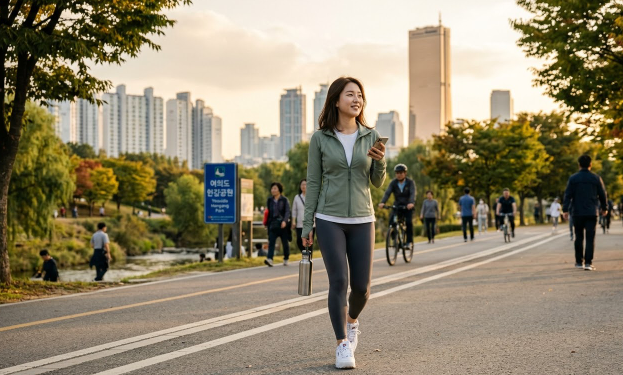 가볍게 산책하는 일상적인 라이프스타일 사진