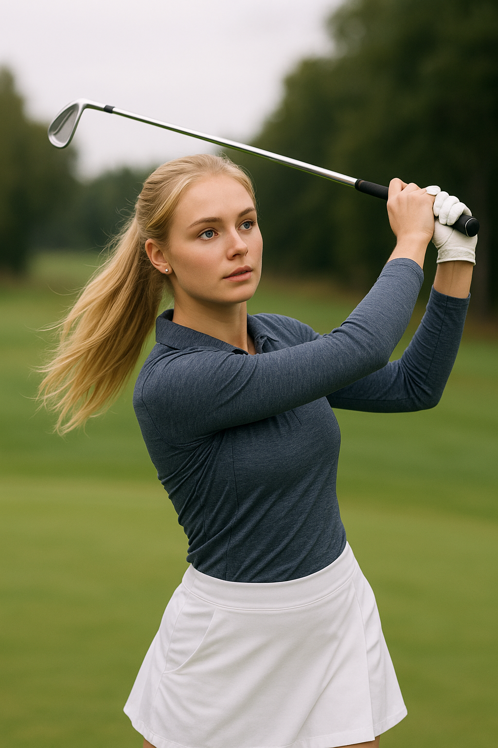 미녀 프로 골퍼 정교하고 부드러운 아이언샷하는 모습