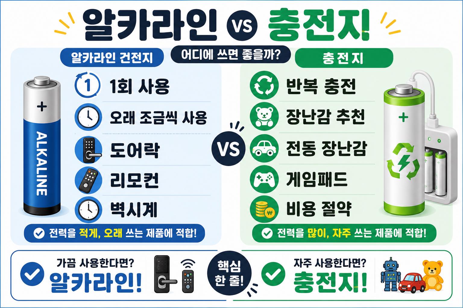 알카라인 건전지 VS 충전지 핵심