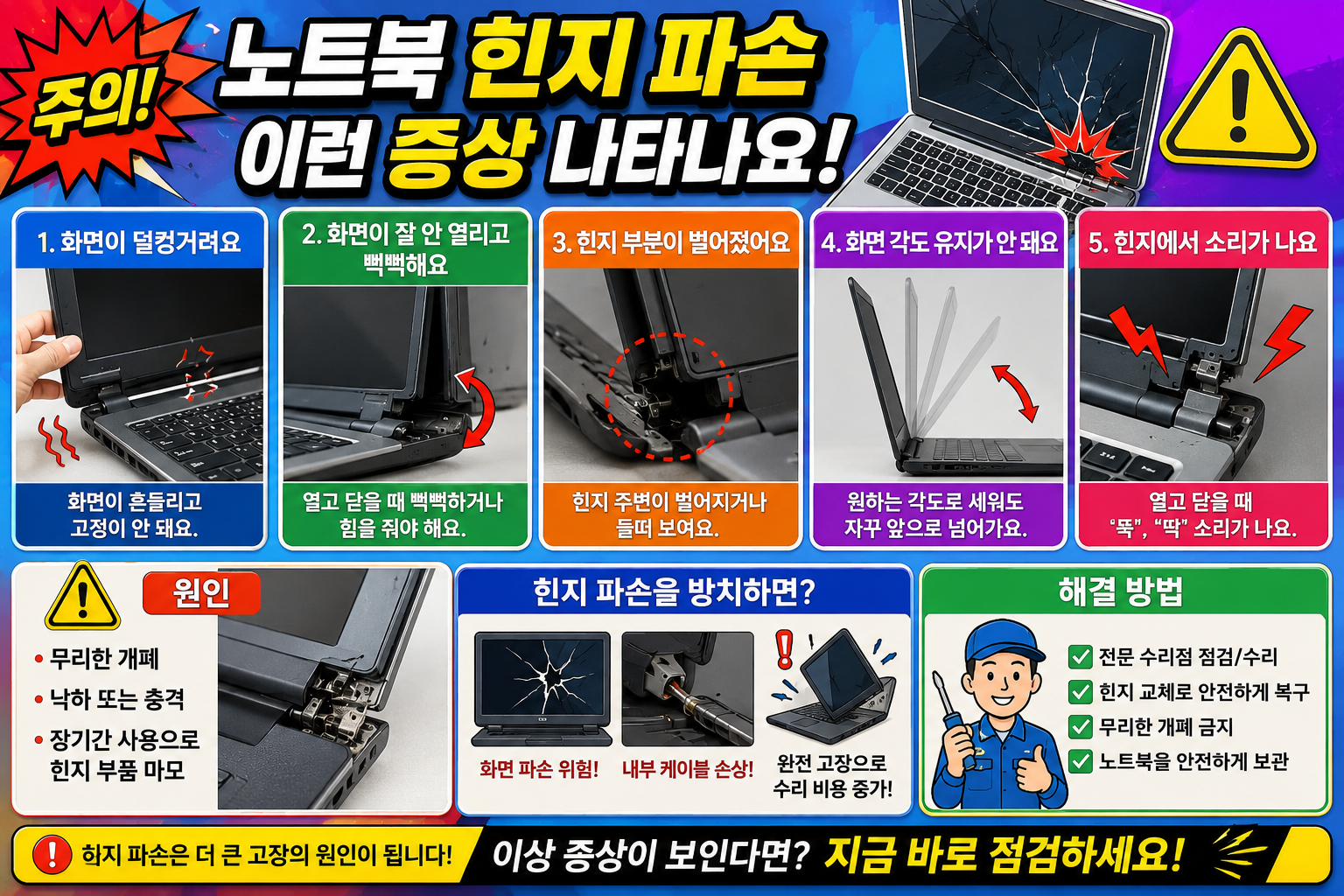 노트북 힌지 파손 고장 증상 해결방법 총정리 화면 안닫힘 덜렁거림 원인