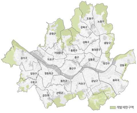 서울시 개발제한구역 그린벨트 지역 지도