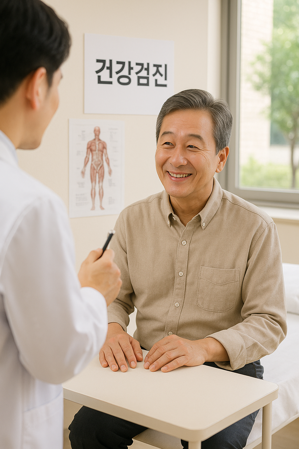 병원에서 건강검진을 받는 중년 남성