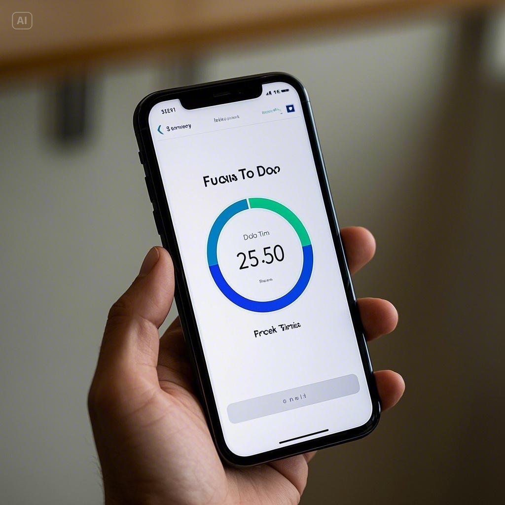 스마트폰 화면에 Focus To-Do 생산성 앱이 실행된 모습. 사진