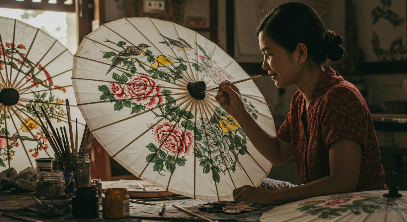 우산에 그림그리는 장인