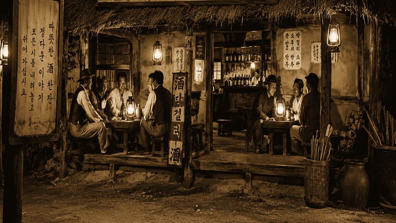 <img src=&rdquo;Tavern-Without-an-Address.jpg&rdquo; alt=&rdquo;손님들이 등잔불 아래 둘러앉아 술잔을 나누는 모습&rdquo;>