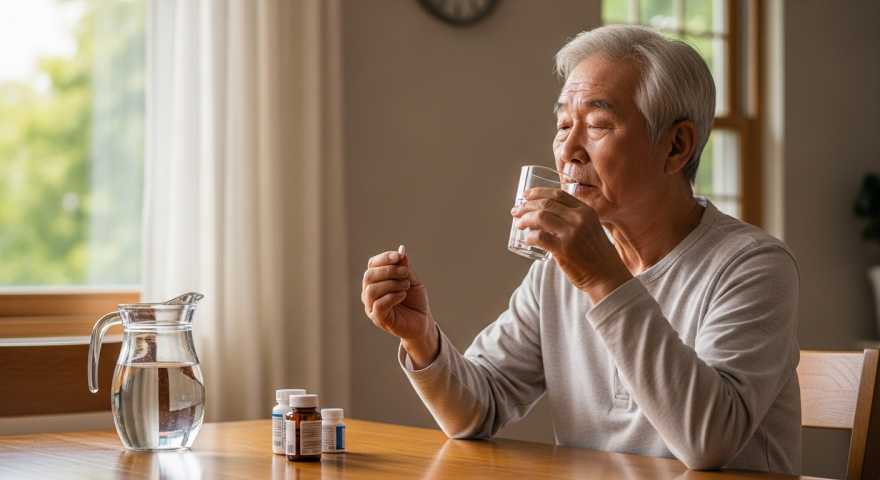 환자가 약을 복용하는 모습