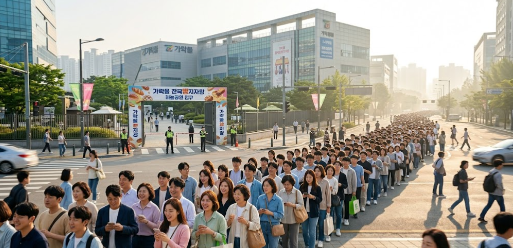 이른 시간부터 입구에 길게 늘어선 대기 줄 모습