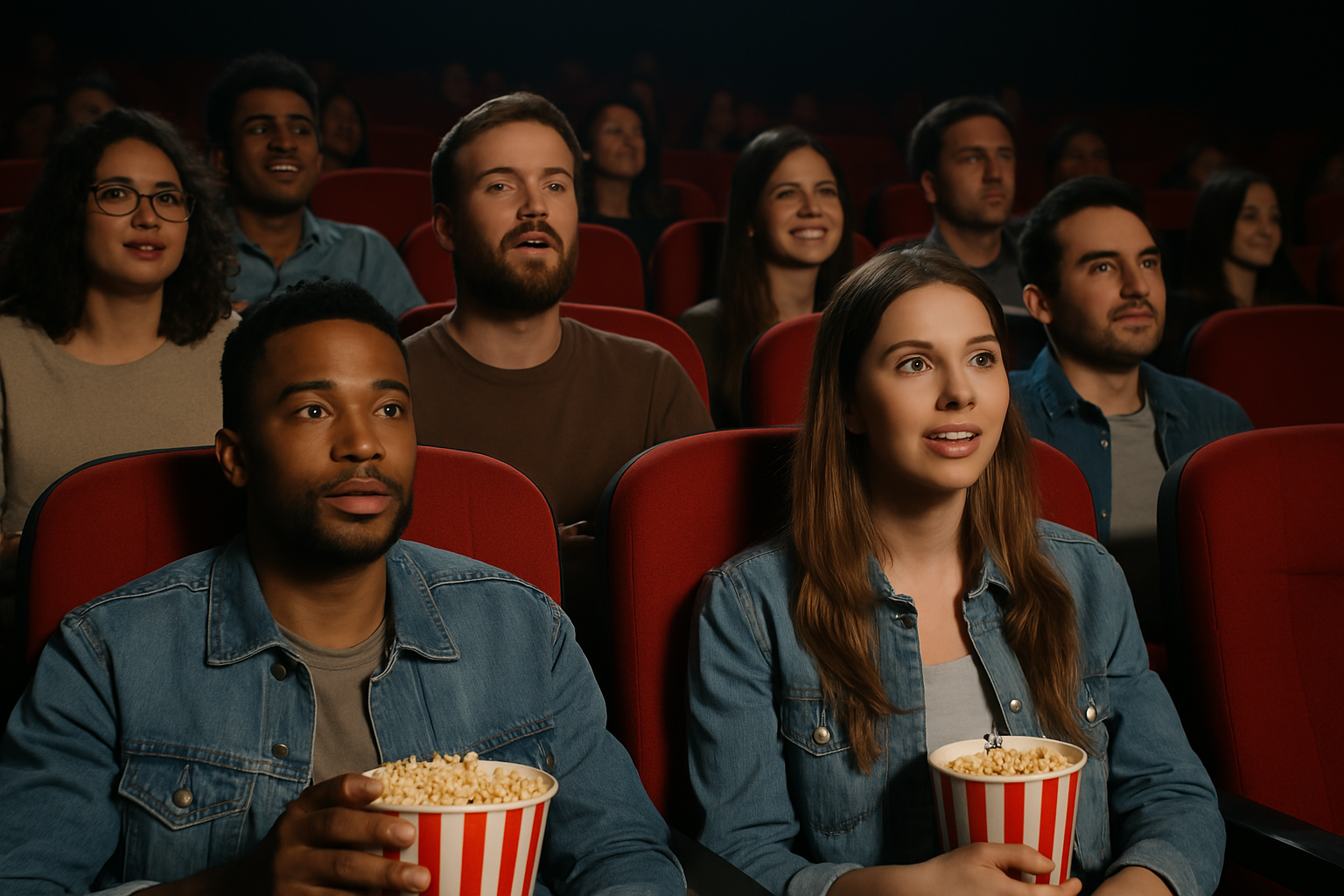 영화관에서 영화를 보는 관객들