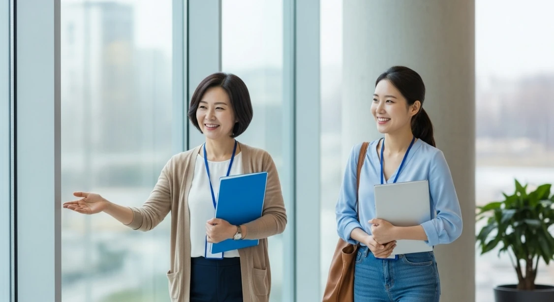 업무를 마치고 정시에 퇴근하는 영포티상사와 MZ부하직원의 모습