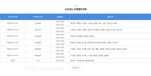 경기도 도시가스 고객센터 전화번호, 관할구역