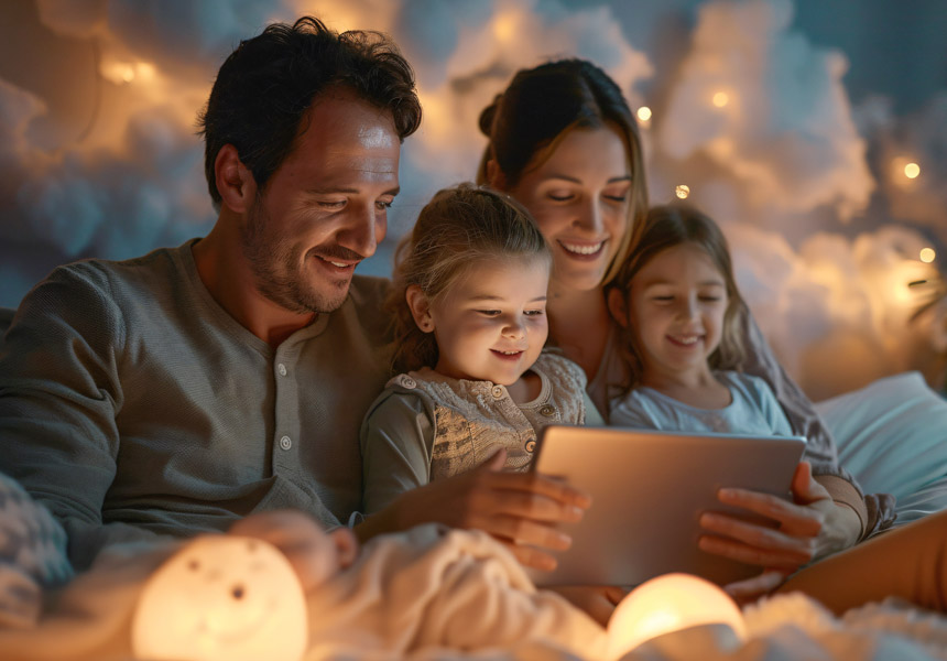 가족이 함께 구독 서비스를 이용하는 일상적인 장면