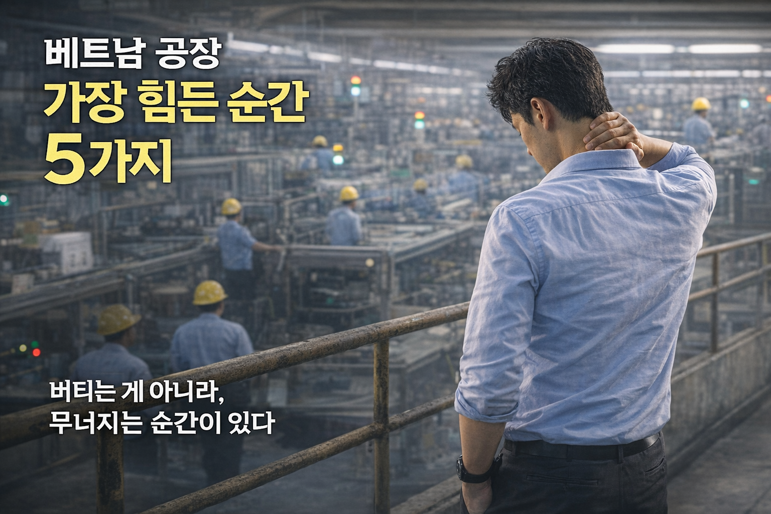 베트남 공장에서 혼자 서서 고민하는 한국인 관리자 모습