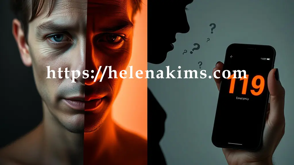 '119' 번호가 선명하게 빛나며 다급하게 잡히는 스마트폰과 긴박하게 움직이는 시계 초침. 각 요소는 깨끗하고 정돈된 배경 위에서 차분하지만 강렬한 메시지를 전달하며, 응급 상황 인식의 중요성을 부각한 이미지.