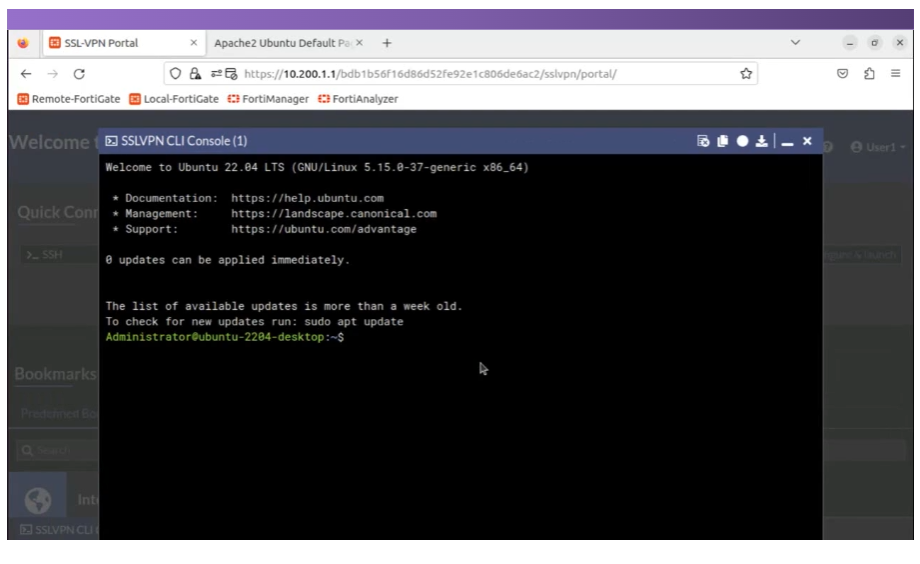 인터넷 브라우저를 통한 SSL VPN 연결 테스트
