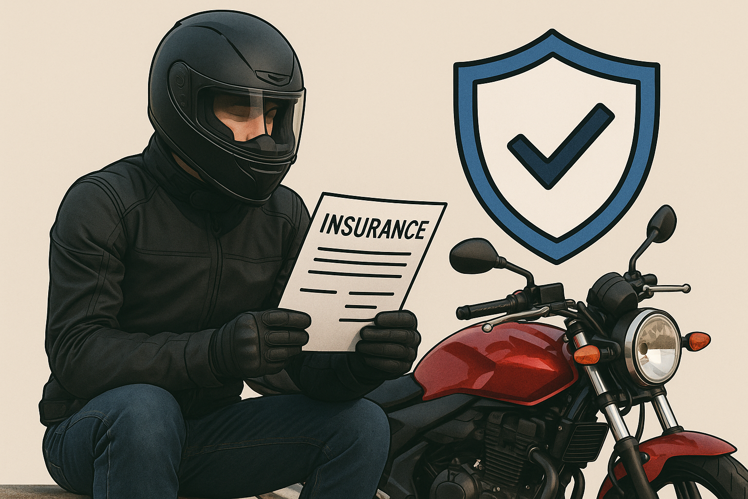 라이더와 보험 문서를 함께 표현한 이미지