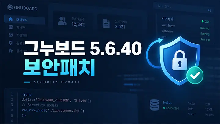 그누보드 5.6.40 보안패치와 보안 업데이트를 나타낸 대표 이미지