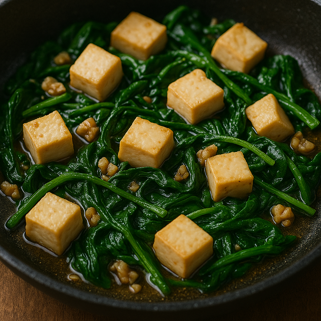 비타민과 식물성 단백질이 풍부한 시금치 두부 볶음